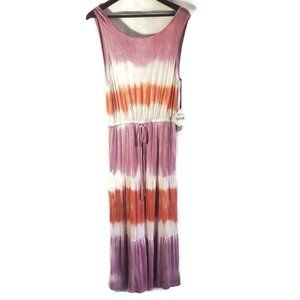 Knox Rose Maxi Dress Womens Sleeveless Striped Dip Dyed Drawstring Waist M